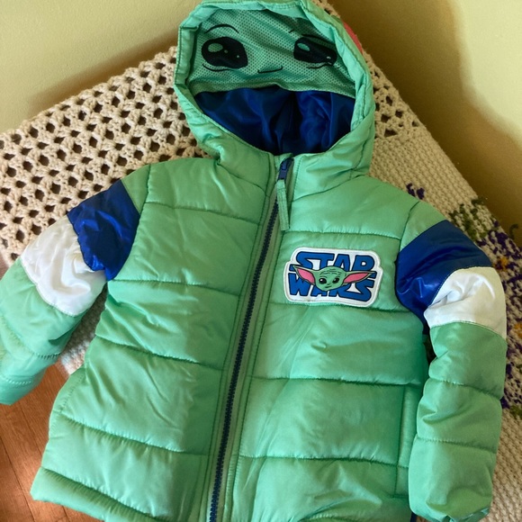 NWT The Mandalorian Green & Blue the Child Hooded Puffer Jacket- Toddler - Picture 9 of 11